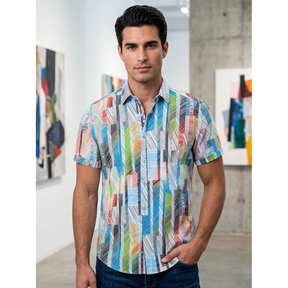 Robert Graham Other - Robert Graham Mens Classic Fit Abstract Geometric Print Short Sleeve Shirt L